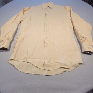 Scott Barber 100% Linen Button‎ Down Shirt Long Sleeve Men's M Beige Loose Fit